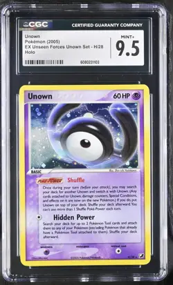 CGC 9.5 MINT+ Unown 2005 EX Unseen Forces H/28 Holo Pokemon Card - Image 1