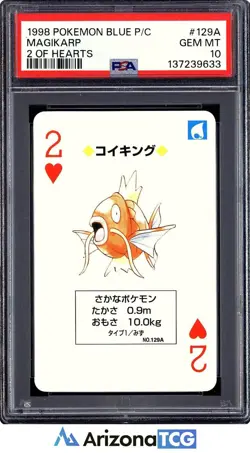 Pokemon 1998 Magikarp 129A 2 Of Hearts Blue Playing Card Japanese GEM MT PSA 10 - Image 1