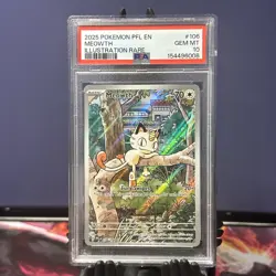 2025 POKEMON PFL EN-PHANTASMAL FLAMES ILLUSTRATION RARE #106 MEOWTH PSA 10 - Image 1