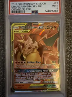Pokemon TCG Charizard & Braixen GX 22/236 Cosmic Eclipse Ultra Rare Holo PSA 9 - Image 1