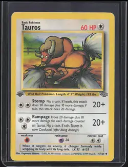 1999 Pokemon Jungle 1st Edition Tauros #47/64 LP - Image 1