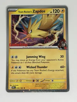 Team Rocket’s Zapdos 070/182 - Pokemon TCG - Destined Rivals GameStop Stamped - Image 1