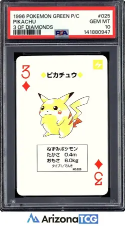 Pokemon 1996 Pikachu 3 of Diamonds 025 Green Playing Card Japanese GEM MT PSA 10 - Image 1