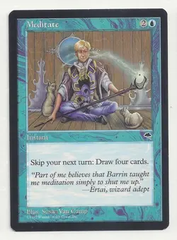 MTG TEMPEST: 1x NM- Meditate Magic the Gathering Card Skip Your Turn Draw 4 Rare - Image 1