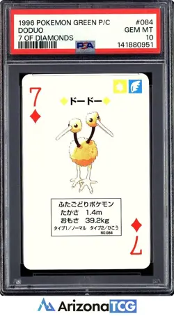 Pokemon 1996 Doduo 084 7 Of Diamonds Green Playing Card Japanese GEM MINT PSA 10 - Image 1