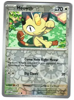 Meowth 052/165 Reverse Holo SV: Scarlet & Violet 151 Pokemon TCG - Image 1