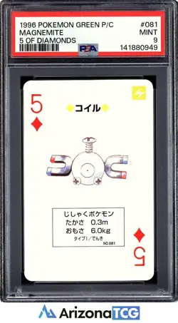 Pokemon 1996 Magnemite 081 5 Of Diamonds Green Playing Card Japanese PSA 9 - Image 1
