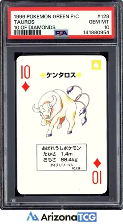 Pokemon 1996 Tauros 128 10 Of Diamonds Green Playing Cards Japanese PSA 10 - Image 1