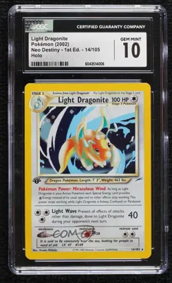 Light Dragonite Holo 1st Ed. Pokemon Neo Destiny CGC 10 Gem Mint 2002 - Image 1
