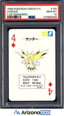 Pokemon 1996 Zapdos 145 4 Of Diamonds Green Playing Card Japanese GEM MT PSA 10 - Image 1