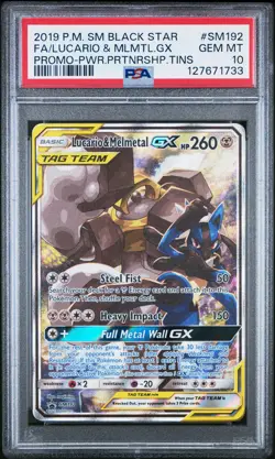 2019 Pokermon TCG—Lucario & Mlmtl. GX #SM192 SM Black Star Promo—Foil PSA 10 - Image 1