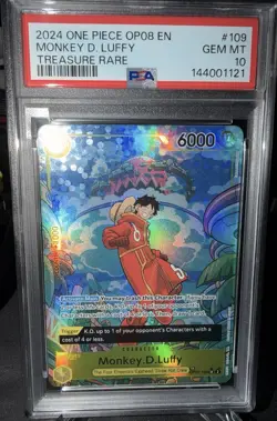 Namco Monkey.D.Luffy OP07-109 Treasure Rare Foil Two Legends One Piece PSA 10 - Image 4