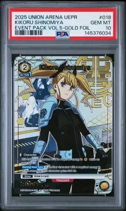Union Arena TCG Kikoru Shinomiya Gold Promo Alt Art Holo PSA 10 Gem Mint Kaiju - Image 1