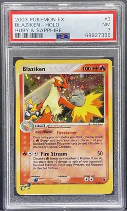 Pokemon EX Ruby & Sapphire Battle Stadium 2004 Blaziken Holo #3 PSA 7 - Image 1