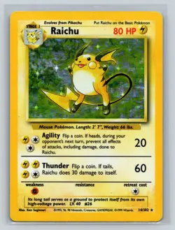 Pokemon TCG Raichu Holo Rare Base Set 14/102 WOTC 1999 Vintage Holo Card - Image 1
