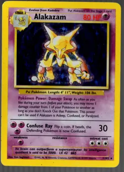 1999 Pokemon TCG Alakazam Base Set Holo Unlimited Rare Card 1/102 HP - Image 1