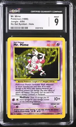 CGC 9 Mr. Mime 6/64 No Set Symbol Holo Jungle Graded Pokemon Card - Image 1