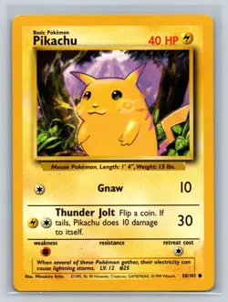 Pikachu 58/102 Yellow Cheeks Base Set Pokemon Card WOTC 1999 - Image 1