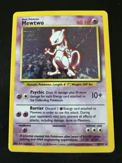 Pokemon Mewtwo 010/102 Base Set Holo Rare 60HP Psychic 10+ Attack Card - Image 1
