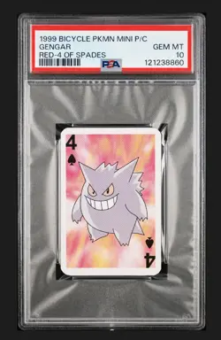 1999 BICYCLE POKEMON MINI PLAYING CARDS RED DECK 4 OF SPADES GENGAR PSA 8 - Image 1