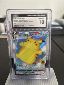 CGC 10 GEM MINT Japanese Pokemon 2021 Surfing Pikachu VMAX 022/028 S8a 25th Anni - Image 1