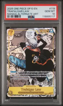 2025 One Piece OP10 EN Trafalgar Law Manga Alternate Art #119 PSA 10 - Image 1