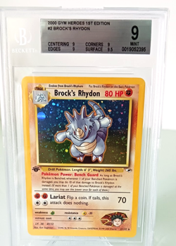2000 Pokemon Gym Heroes 1st Edition Brock's Rhydon Rare Holo Card BGS 9 Mint - Image 1