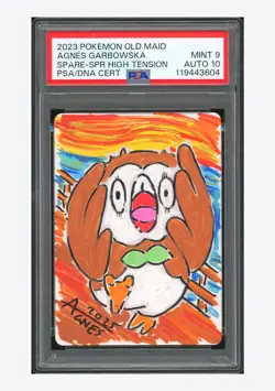 Pokemon PSA 9 AUTO 10 Spare Card Rowlet Agnes Garbowska 2023 Old Maid JPN - Image 1