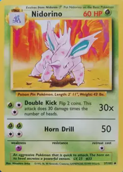 1999 Pokemon Card Nidorino Base Set 2 Light Play 54/130 - Image 1