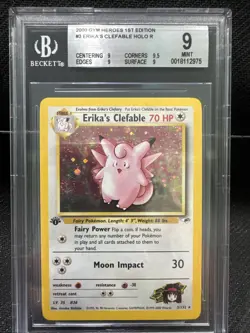 Pokemon 2000 Gym Heroes 1st Edition #3 Erika’s Clefable Holo R Beckett Mint 9 - Image 1