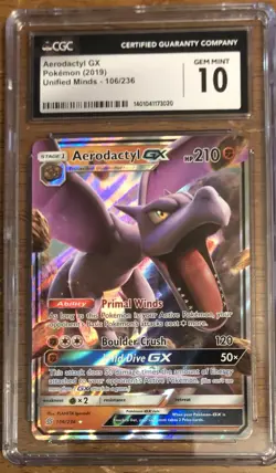 Aerodactyl GX 106/236 Pokemon Unified Minds Holo CGC 10 - Image 1