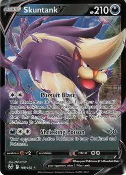 Skuntank V 108/195 Ultra Rare Holo SWSH12: Silver Tempest NM Pokemon - Image 1