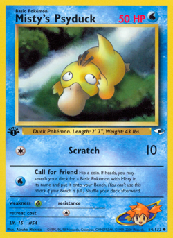 Misty's Psyduck 54/132 Uncommon Gym Heroes Pokemon Unlimited Moderately Played - Image 1