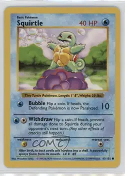 Squirtle Shadowless Pokemon Base Set #63 1999 - Image 1