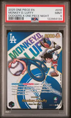 PSA 9 2025 One Piece Promos #010 Monkey D. Luffy Dodgers X One Piece Night - Image 1