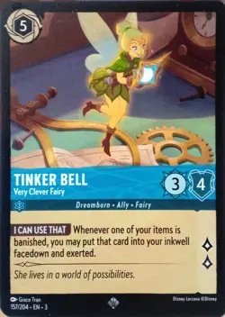 157/204 TINKER BELL VERY CLEVER FAIRY INKLANDS SUPER RARE DISNEY LORCANA CARD - Image 1