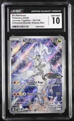 CGC N's Reshiram 167/159 IR Journey Together JTG Pokemon Card GEM MINT 10 - Image 1