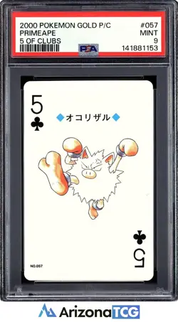 Pokemon 2000 Primeape 057 5 Of Clubs Gold Playing Card Japanese PSA 9 - Image 1