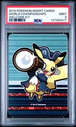 2015 Pokemon Pikachu Insert Card World Championships Welcome Kit PSA 9 MINT - Image 1
