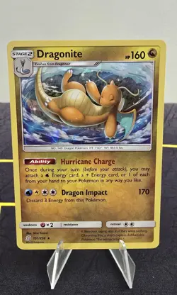 Pokemon TCG Dragonite 151/236 Sun & Moon Unified Minds Cracked Ice Holo Promo LP - Image 1