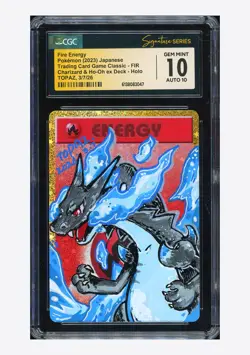 Pokemon CGC 10 GEM AUTO 10 Fire Energy Holo Charizard Topaz 2023 #FIR CLL JPN - Image 1