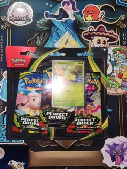 Pokemon TCG Mega Evolution Perfect Order Blister Pack Chikorita ( 3PK ) Sealed - Image 2