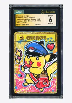 Pokemon CGC 6 AUTO 8 Lightning Energy Holo Pikachu Topaz 2023 #LIG CLL JPN - Image 1