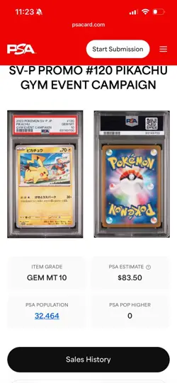 Pokemon 2023 SV-P Promo #120 Pikachu Gym Event Campaign Japanese Rare PSA 10 - Image 1