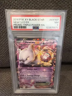 Pokemon Mewtwo EX Triple Power Tin Black Star Promo XY107 PSA 7 New Cert - Image 1