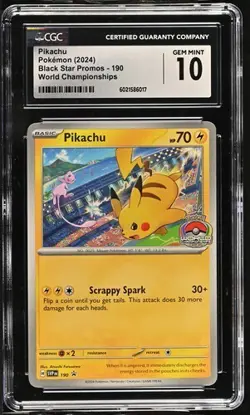 CGC Gem Mint 10 2024 Pokemon Pikachu World Championships Black Star Promo #190 - Image 1