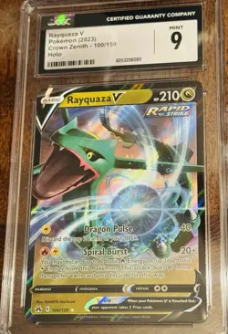 Pokemon TCG Rayquaza v Crown Zenith Holo Ultra Rare Card 100/159 CGC Mint 9 - Image 1