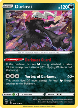SWSH03: Darkness Ablaze Darkrai #105/189 Holo Rare Pokemon Card - Image 1