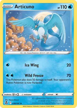Articuno SWSH12: Silver Tempest #036/195 Holo Rare Pokemon Card - Image 1