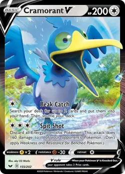 Cramorant V - 155/202 - Pokemon Sword & Shield Base Set Ultra Rare Card NM - Image 1